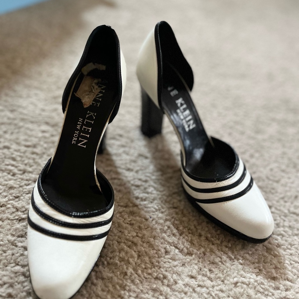 Anne Klein Black and White Striped Heels